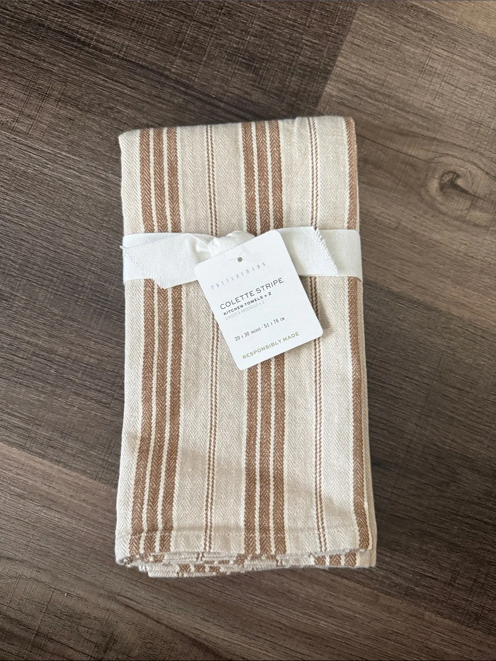 Pottery Barn Colette Stripe Kitchen Towel - Cream & Tan